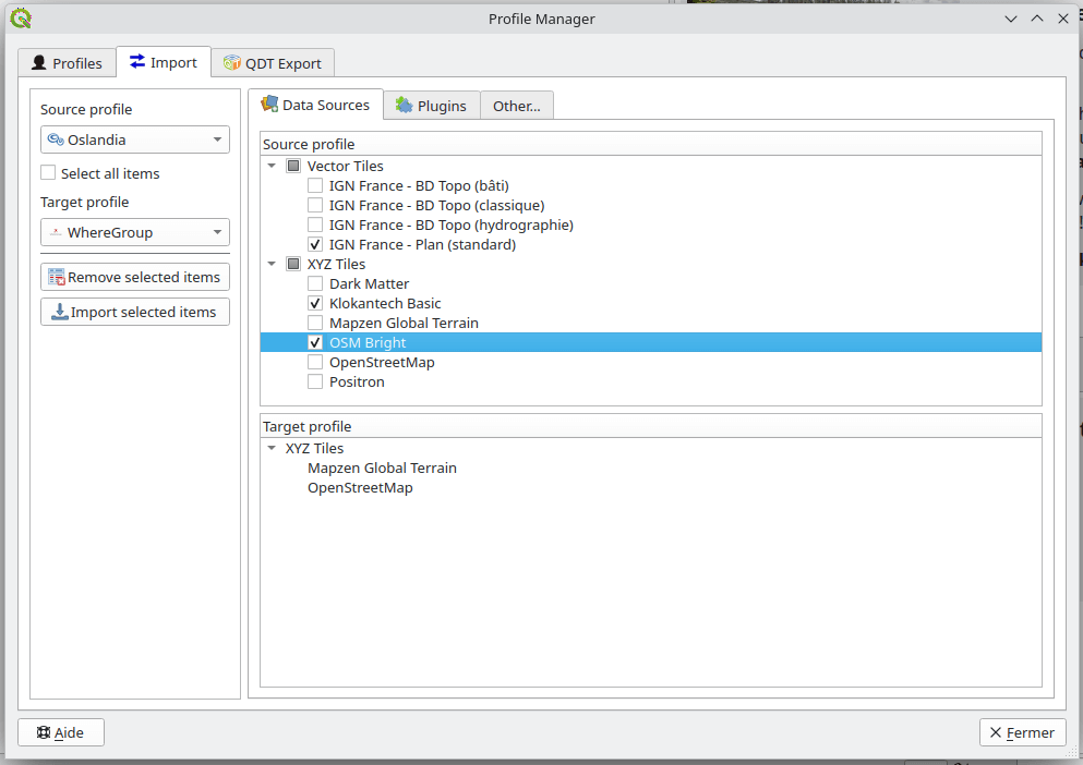 Profile Manager - Import data sources between profiles