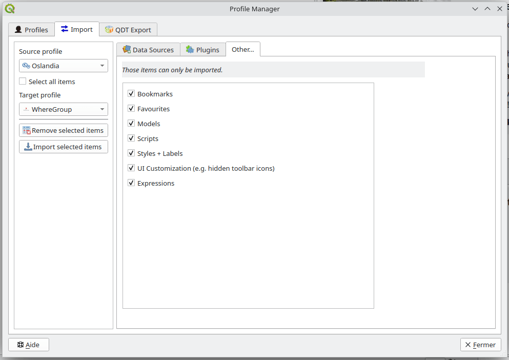Profile Manager - Import other resources between profiles